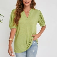 Bazyrey ženski kratki rukav ženski V-izrez čvrsta bluza Ležerne ljetne boje Bubble Louse Top Green M