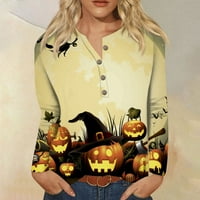 Strungten ženska ležerna Halloween tiskani gumb s dugim rukavima, pulover dugih rukava, ljetni vrhovi