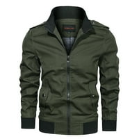 Fatuov traper jakna Muškarci dugih rukava na prodaju Pocket Solid Winter Plus Veličina Zip Up A-Zelene
