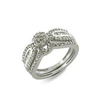 Halo nakit od 10k bijelo zlato 0. Carat Round i baguette Cut bijeli prirodni dijamantski zaručivanje vjenčanih mladenka za žene za žene Veličina prstena-6,5