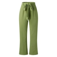 DMQupv bijele hlače za noge za žene Žene povremene elastične struine solidne boje Ljeto Capri hlače