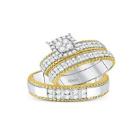 Čvrsta 14K dva tona bijela i žuta zlata Njegova i njena okrugla dijamantski klaster podudaranje par tri prstena za brisalne prstene za vjenčane prsten za vjenčanje 1. ct. -