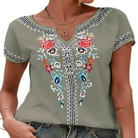 GRIANOOK Women Boemian cvjetni tisak TEE kratki rukav etnički stil majica Work V izrez majica crni xxxl