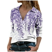Feternal ženska modna casual longsleeve print rever V-izrez TOP bluza