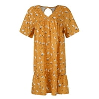 Royallove Summer haljina Žensko ljeto tiskovina V-izreznog gumba kratkih rukava Ležerne prilike sa labavim