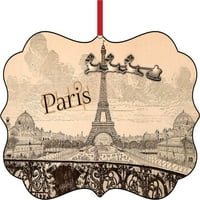 Vintage Paris Dizajn-Santa i saonica jahanja preko Eiffelov toranj-tipografski dizajn aluminijski poluglos