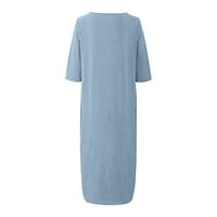 Haljina za ženske ležerne labavo pamučne posteljine srednje rukave okrugli vrat Velika haljina