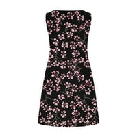 HOLLOYIVIVER Ljetne haljine za žene Trendy cvjetni print majica prsluk plaža haljina bez rukava bez rukava slobodna boho okrugla vrat srednja duljina haljina za sunčanje ružičasta