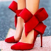 Ženske pokazivane prstiju s visokim potpeticama cipele Bow Wedding Bowtie Back Haljina Sandale, Crvena