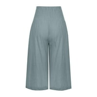 Hlače za žene pamučne i linenzolidne boje elastične struine povremene sportove Capri pantalone