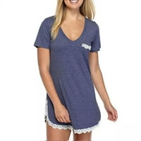 Ženska seksi košulja za spavanje džepna haljina V-izrez rukava od čipke meke noćne majice