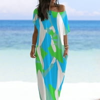 Odštampana plaža Duga haljina okrugla vrat kratkih rukava labava suknja