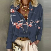 Ženska majica cvjetna tiskana V-izrez dugih rukava u modnoj casual labavo bluzi vrhovi praznične elegantne