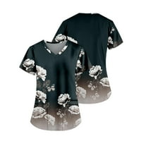 Ženski vrhovi ženski V-izrez kratkih rukava Grafički print Džepne majice Dame košulje za žene Sivi XL