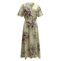 Haljine Roliyen plus veličine za žene plus veličine V-izrez cvjetni print kratkih rukava Boho haljina