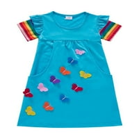 Niveer Toddler party haljina vez za vez haljine leptir s ruffle rukave plava 6-7Y