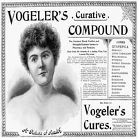 Oglas: Medicina patenta. Nadveštaj za Vogelerov kurativni spoj. Graviranje linije, američki, 1897. Poster