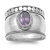 Vaš boju sterling srebrni cvrkutni koktel simulirani ametist prsten ljubičasti cz ženski veličine 5