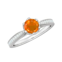 0. CT Prirodni vatre Opal Prsten sa moissite Accent, okrugli rezač vatre Opal Zlatni prsten za žene,