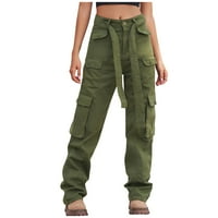 Nova vojska zelene ženske modne ležerne pune boje operene traper multi-džepne kombinezone hlače