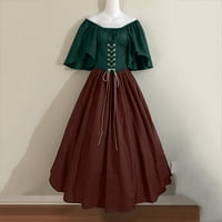 Zunfeo Womens Ljetne haljine - kvadratni vrat Vintage kratki rukav Trendi djevojke haljine smeđu xxl
