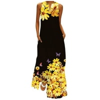 Podplug haljina za žene, ženska ljetna modna haljina s rukavima bez rukava V-izrez, žuti XL
