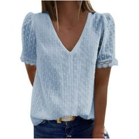 Ženske čipke šifonske bluze, ljetni duboki V izrez kratki rukav Tunt Tors Labavi fit Comfort Soft Prozračne