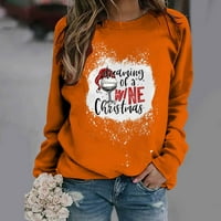 Žene smiješni božićni grafički pulover slatki vrhovi ljetni okrugli vrat dugih rukava narandžasti l