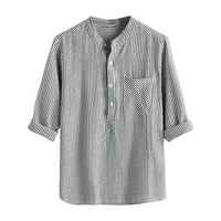 Striped posteljine muške čišćenje dugih rukava s dugim rukavima od Henleyjeg majica labavi fit retro print casual pamučna bluza za bluzu jesen V rect Lastvo ljetna havajska majica