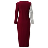 IOPQO Formalne haljine za žene dame Jesen i zimski V-izrez Dugih rukava Split Stitch Sequin Haljina Večernja haljina Suknja Dugih rukava Haljina za žene