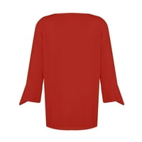 Apepal ženske majice s rukavima V izrez Henley radne vrhove Bluze crvene s
