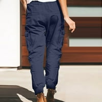 OALIRRO WOMENS Teretne hlače High Struk zavoja Ležerne mornarice Ženske hlače sa džepovima Loose Fit