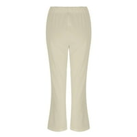 Ploknplq Ženske hlače Dukseve Žene odjeću Solidna boja Elastični struk pamučne hlače za noge Lace čipke up hlače za posteljinu hlače Khaki XL