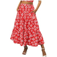 Hanas suknje za ženska modna cvjetna tiska nepravilna zavojska suknja visoke struk crvene m