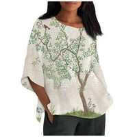 Ljetne ženske košulje Žene Ljeto pamučno posteljina majica Tisak labavog fit bluza sedam četvrtina rukava