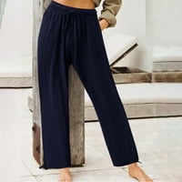 Ženske posteljine obrezane hlače visoki elastični struk casual labavi otisak tamno plave veličine xl