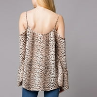 Solacol modni vrhovi za žene modne žene O-izrez Leopard Print Flare rukav pulover bez rukava na vrhu