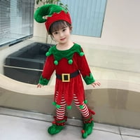 Toddler Kids Boy Girgin Božićna odjeća Modna slatka haljina s dugim rukavima + vilenjaci Stripe čarapa