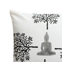 Jastuk za bacanje pamučnog pamučnog akcenta; Meditacija Bude; Ispis stabla; Bijela; Crna;