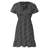 Plus veličina špageta haljina za žene kratki rukav boho cvjetni labavi haljina s V-izrezom black 2xl