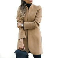 Ženske zimske poslovne kapute ovratnik Srednja dugačka jakna s dugim fleenom s khaki