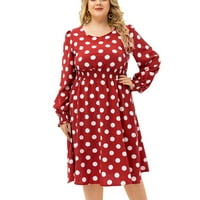 Ljetne haljine za žene Himeway Ženska moda plus veličina dugih rukava Polka Dot Print Mid Duljina haljina crvena xxxl