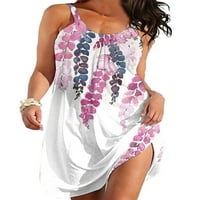 Dame Ljeto plaža Sundress cvjetni print kratke haljine A-line mini haljina za odmor casual blue s