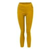 Žene Veliki multi kolor modni casual tanko učvršćuju čvrste boje elastične hlače sa džepovima žutim m