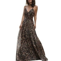 Ženska haljina elegantna casual kaki poliester ženski modni leopard tisak v vrat Halter temperamentna
