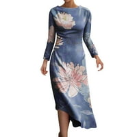Lroplie ženske haljine okrugli vrat dugih rukava tanak nepravilan 3D 3D haljina za žene plavi m