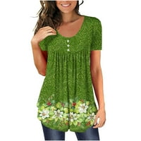 Ženske ljetne ležerne majice Trendy Tunic Tops gumb down TEE Crewneck kratki rukav cvjetni modni zeleni