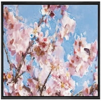 PIXONSINGIGN Framed Canvas Print Wall Art Watercolor Cherry Cvjetovi za cvjetne divljine ilustracije Realizam Chic Relax mirno višebojni pastel za dnevni boravak, spavaću sobu, ured - 24 x36 crna