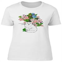Doodle mačka i cvijeće Majica Žene -Image by shutterstock, ženska XX-velika