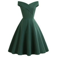 Penskaiy žensko ljeto od ramena V izrez Vintage Solid Party Swing haljina Ljetna povremena zelena Na